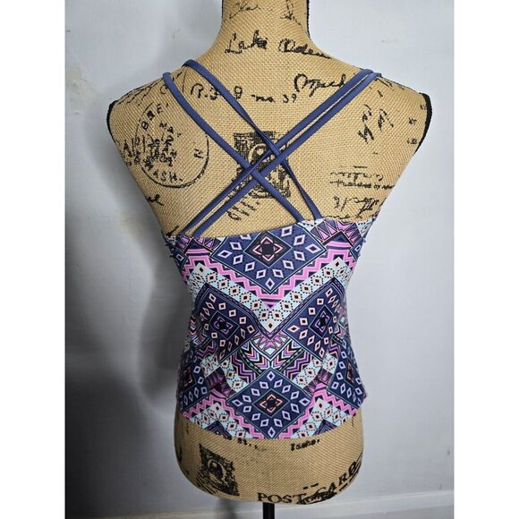 Justice Girls Blue Pink Aztec Tribal Racerback Tankini Bathing Suit Top - Picture 3 of 6